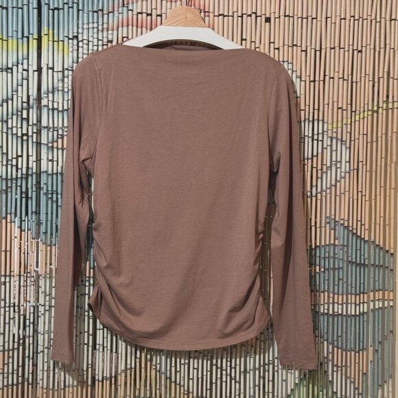 Old Navy Slit Neck with Side Ruching Top, Cotton/Modal, Driftwood, Large - Picture 2 of 10